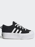 adidas Originals Kids Girls Nizza Platform Trainers - Black/White, Black/White, Size 13 Younger