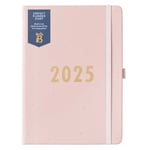 Busy B 2025 Weekly Diary Planner with Pink Faux Leather Cover - A5 Daily Life Organiser, Jan-Dec - Pockets, Stickers & Notes Pages - Compact Design for Work, Home & School Planning