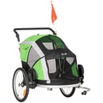 Dog Bike Trailer 2-in-1 Pet Stroller for Large Dogs Cart Foldable Bicycle Carrier Aluminium Frame with Safety Leash Hitch Coupler Reflector Flag