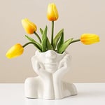 DHYXZCA Vase Blanc en céramique avec Motif tête de Femme, Vase à Demi-Buste bohème, féministe, minimalisme, décoratif Moderne de Style Nordique pour la Maison, Le Salon, Le Bureau, l'étagère, la