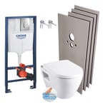 Grohe - Pack wc Bâti support Rapid sl + Cuvette Serel SM26 sans bride + Plaque chrome + Set habillage (39186PerfectRimless-sabo)