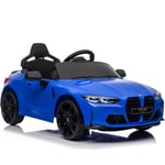 Hauss Sploe - Voiture jouet pour enfants, bmw M4, 12v 2,4 g avec télécommande, trois vitesses réglables, usb, MP3, Bluetooth, lumière led, bleu