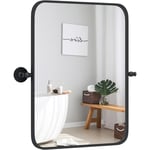 Miroir de Salle de Bain avec Cadre en Métal Noir, Miroir Rectangulaire Mural avec Coins Arrondis, Pivotant & Inclinable, Moderne, Vertical/Horizontal