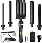 janelove Hair Curler 5 in 1 Curling Wand Set with 3 Barrel Hair Waver and 4 Int