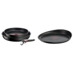 Tefal Ingenio Lot de 3 pièces, Poêles 22/26 cm + 1 poignée amovible, Induction & Ingenio Poêle à crêpe 27 cm, Induction, Revêtement antiadhésif, Fonte d'aluminium, Empilable