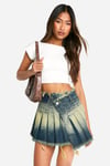 Womens Distressed Hem Denim Tennis Skirt - Blue - 16, Blue