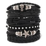 Set med 6 läderarmband svarta bruna flätade breda armband dam herr punk smycken dödskalle