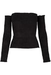 Urban Classics Women's Ladies Velvet Cold Shoulder Smoke L/s Long Sleeve Top, Black (Black 00007), X-Small