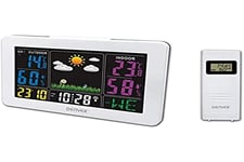 Denver WS-540WHITE Station météo. Thermomètre hygromètre numérique pour la mesure de la température et de l'humidité intérieure/extérieure. Prévisions météorologiques. Fonction horloge et réveil Blanc