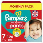 Pampers Baby-Dry Nappy Pants Size 7, 126 Nappies, 17kg+, Monthly Pack, 360° Fit To Help Prevent Gaps And Leaks