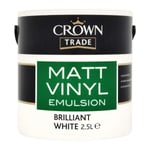 Crown Brilliant White Matt Emulsion 2.5 Litre Trade Flat Matt Finish