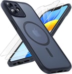 3 En 1 Coque Magnétique Pour Iphone 12 6,1 Pouces, Avec 2 Verre Trempé, Compatible Avec Magsafe [Protection De L'objectif Améliorée] Coque Mat Translucide Fine Antichoc, Noir.[V728]