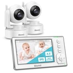 Blemil Upgrade Baby Monitor with 29-Hour Battery, 4.3'' IPS Split-screen Video Baby Monitor with two Cameras and Audio, Remote Pan/Tilt/Zoom, Two-Way Talk, Room Temperature, No WiFi, 2X Zoom