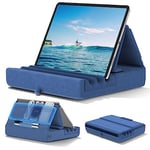 KDD Coussin de Support pour Tablette, Support Ipad Pliable pour Lit, Genoux, Bureau - Oreiller Repose Tablette avec Pochette & Support de Stylet pour Ipad Pro 12.9 10.5 9.7 Air Mini 6 5 4, Bleu