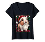 Womens Guinea Pig Santa Hat Ugly Christmas Holiday Guinea Pig Lover V-Neck T-Shirt