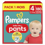 Pampers Baby-Dry Pants, Taille 4, 180 Couches-Culottes, 9-15kg, Maintien 360° Contre Les Fuites Avec Une Poche Stop & Protect Pour Une Nuit Jusqu'à 100% Sans Fuites, Pack 1 Mois