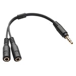 Splitter Cable Adapter - Compact Size 3.5mm Stereo Audio Male to 2 Female Headset Mic TRRS Y Splitter Cable Adapter Wire Cord - Black