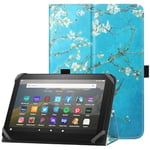 HoYiXi Étui Universel pour 7-8 Pouces Tablette Fire HD 8 2020/2022 & Fire HD 8 Plus 2020/2022 avec Support Folio et Dragonne Housse de Protection pour 7"-8" Samsung Android Tablette - Fleur