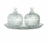 3PC Glass Sweet Sugar Bowl With Lid Tray Crystal Effect Candy Bonbon Dish Jar