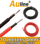 10m of Red Black 4mm2 Solar Cable Wire for Panels PV DC AC Rated 20 meter Auline