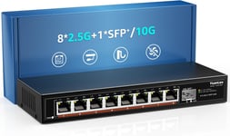 8 Ports 2.5G Switch Ethernet de Bureau Non Administré avec 10G SFP, Capacité de Commutation 60Gbps, Compatible 100/1000/2500Mbps, sans Ventilateur 2.5Gbe Network Switch Wall Mount