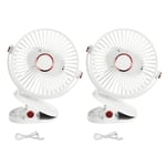 Desk Fan, 2 Pcs 6Inch Camping Fan LED Light 5 Speeds Airflow Rechargeable, White