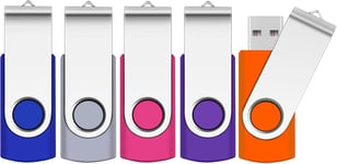 4GB Memory Stick 5 Pack, Flash Drive USB 2.0 Swivel Thumb Drives Data Storage Jump Drive Zip Drive Memory Sticks External Devices with LED Indicator(Mixed Color with Lanyard)