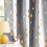 Grey Star Full Blackout Curtains for Bedroom Thermal Insualted 100% True Blackout Curtains Pair for Kids Children Metallic Stars Window Curtain Drapes - Gray/Gold 50" w by 90" l 2panels