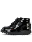 Kickers Girls Kick Hi Vel Brogue Patent Leather School Boot - Black, Black, Size 2 Older