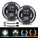 YUGUANG Paire 7” Phare de Travail 200W 20000LM 4 Lentilles Angel Eyes 3000K+6000K 4 Modes Eclairages Rond Noir Feux LED Off Road Feu Croisement DRL HI LO Beam pour Wrangler JK TJ LJ CJ Hummber H1 H2