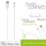 Fresh Connect Apple Lightning Compatible Charge Cable MFI Certified 2m White