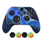 Skin for Xbox Series Controller,Hikfly Cover Compatible with Xbox Series X/S Controller Grips Case Non-Slip Studded Silicone Controller Cover with 4pcs Thumb Grips Caps(CamoBlue)