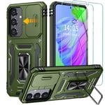 GOLDJU For Samsung Galaxy S24 Plus Case,S24 Plus Case Built In Slide Camera Cover & Rotatable Kickstand Ring [2 * Screen Protector] Military Shockproof Protective Case For Samsung S24 Plus Green