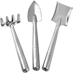 Shining House - Lot de 3 Mini Outils pour Plantes succulentes en Acier Inoxydable - Petite Pelle et râteau - Kit de Jardinage léger - Truelle de