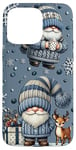 iPhone 15 Pro Max Blue Christmas Gnomes And Baby Reindeer Snowflake For Winter Case