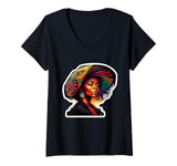 Womens Colorful African American Woman in Hat V-Neck T-Shirt