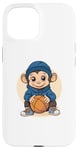 Coque pour iPhone 15 Adorable singe tenant un jeu de basket-ball