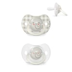 Suavinex, Lot de 2 Sucettes pour Nouveau-nés et Bébés 0/6 Mois, Sucettes Phosphorescentes, Idéal Nuit, avec Tétine Symétrique SX Pro en Silicone, Réversible, Douce et Souple, Night and Day, Gris