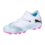 Puma Unisex Youth Future 7 Match Fg/Ag Jr Soccer Shoes, Puma White-Puma Black-Poison Pink, 28 EU