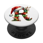 Red Christmas Plaid Initial R Monogrammed Santa Hat Letter R PopSockets PopGrip Adhésif