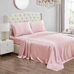 Juicy Couture – Satin Sheet Set | Silky Smooth Bed Sheets | Queen Size Bedding | 4 Piece Set Includes Fitted Sheet, Flat Sheet, and 2 Pillowcases | Wrinkle Resistant and Anti Pilling | Pink