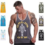 Gold's Gym UK GGVST004 Mens Training Sports Fitness Tank Top Muscle Joe Contrast Stringer Vest, Grey Marl/White, Small