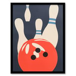 Artery8 Bowling Ball Strike Knocked Pins Sport Fun Man Cave Artwork Framed Wall Art Print A4