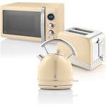 STRP2070CNEU Retro Set Petit-Déjeuner Bouilloire 1,8L Grille-Pain 2 Tranches Micro-ondes 20L 850W Crème - Crème - Swan