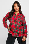 Womens Plus Oversized Checked Shirt - Red - 16, Red