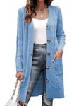 Aottori Gilet Long Femme Cardigan Manteau Veste Femme Chic et Elegant Automne Hiver Vêtements Bleu M