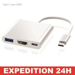 Type C vers HDMI USB 3.0 USB-C Câble adaptateur 3 in 1 Hub Windows Apple Macbook