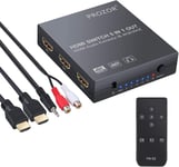 Convertisseur Hdmi 5X1 Commutateur Hdmi Switch 4K 3D Avec Extracteur Audio Optique Analogique Toslink Spdif Sortie Avec Câble Optique Câble De 3,5Mm À 2 Rca Câbles[VID061018]