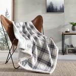 Eddie Bauer - Jeté de lit en Flanelle de Coton pour décoration d'intérieur, literie réversible Toutes Saisons en Sherpa (Edgewood Plaid Gris, jeté)