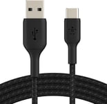 BoostCharge câble USB-C à gaine tressée, câble de recharge USB-C vers USB-A, câble USB Type-C pour iPhone 15, Plus, Pro, Pro Max, Samsung Galaxy S24, iPad Pro, Google Pixel, etc., 3 m, noir